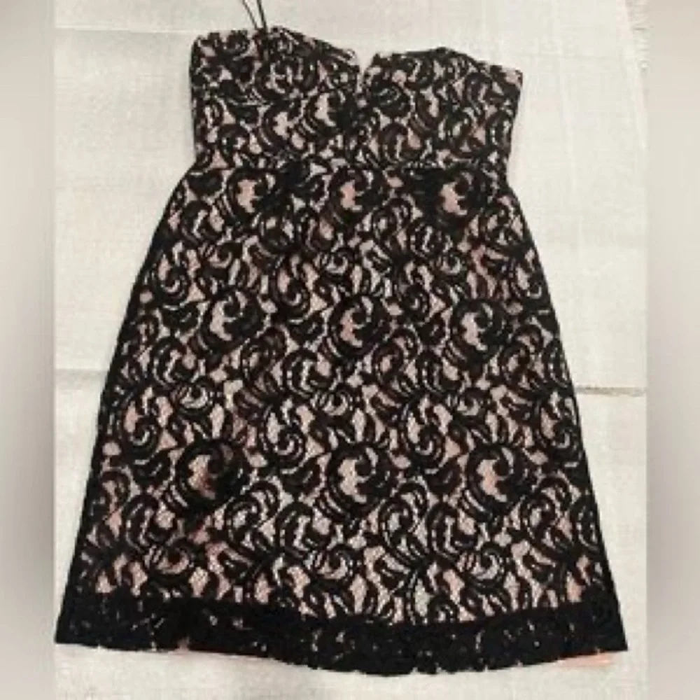 Strapless Black Lace Overlay Cocktail Dress